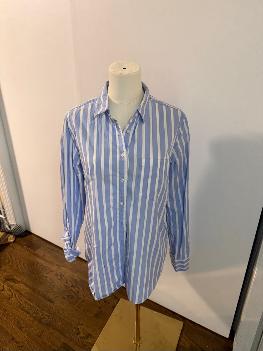 Blue and White Striped Men’s Button-Down Shirt